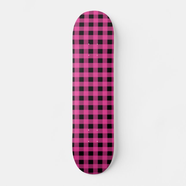 Gingham Hot Pink and Black Skateboard (Front)