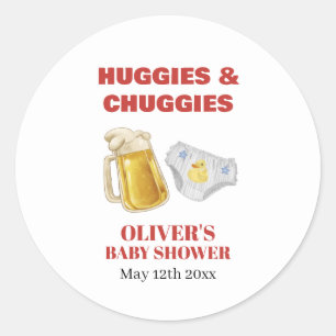 Gingham Huggies Chuggies Beer Diaper Baby Shower Classic Round Sticker