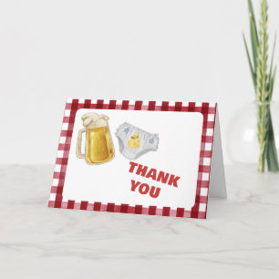 Gingham Huggies Chuggies Beer Diaper Baby Shower  Thank You Card