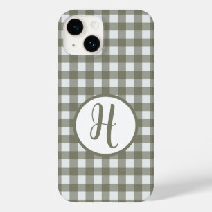 Gingham Initial Monogram Circle Sage Green Checks Case-Mate iPhone 14 Case