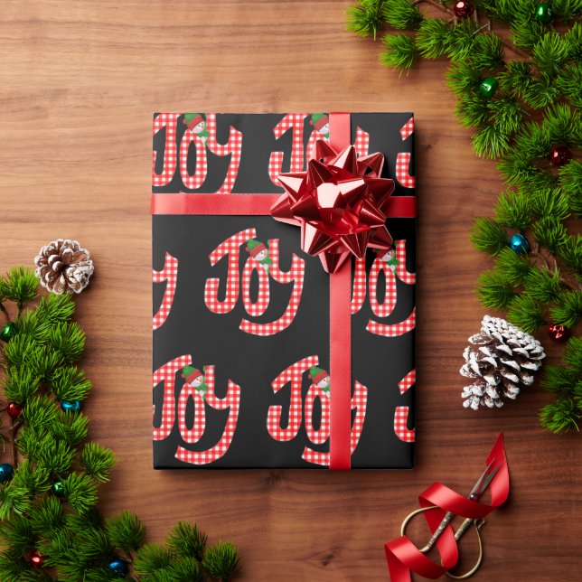 Gingham Joy On Black Wrapping Paper (Holiday Gift)