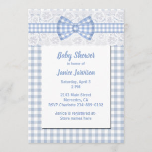 Gingham & Lace Country Blue Baby Shower Invitation