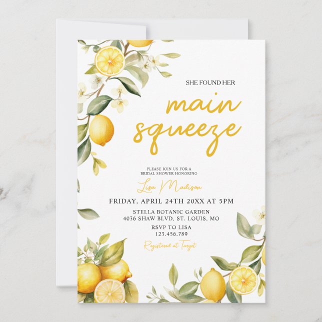 Gingham Lemon main squeeze Bridal shower Invitation (Front)