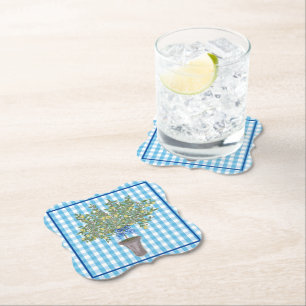 Gingham Lemons Lemon Tree  Napkins Paper Coaster