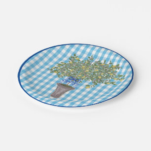 Gingham Lemons Lemon Tree  Paper Plate