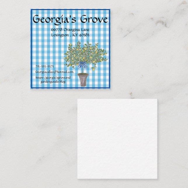 Gingham Lemons Lemon Tree  Square Business Card (Front/Back)