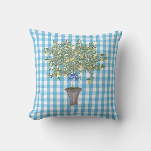 Gingham Lemons Lemon Tree  Throw Pillow (Front)