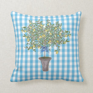 Gingham Lemons Lemon Tree Throw Pillow
