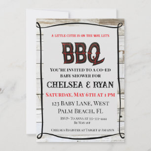 Gingham, Little Cutie Is on the Way, Let’s BBQ, Invitation