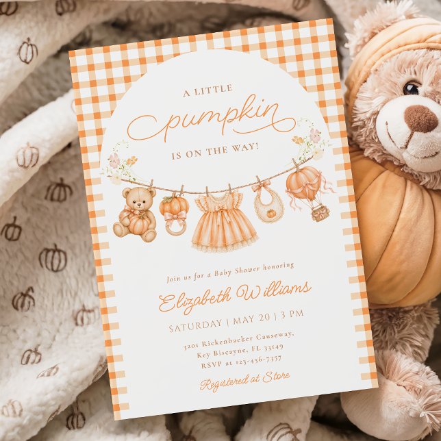 Gingham Little Pumpkin Baby Shower Invitation (Creator Uploaded)