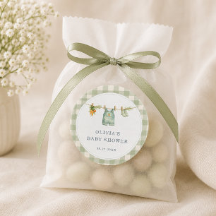 Gingham Locally Grown Baby Shower Party Classic Round Sticker