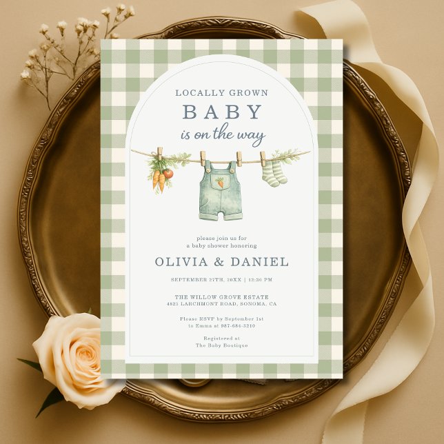 Gingham Locally Grown Couples Baby Shower Invitation (Creator Uploaded)
