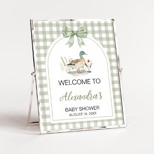Gingham Mallard Duck Baby Shower Welcome Sign