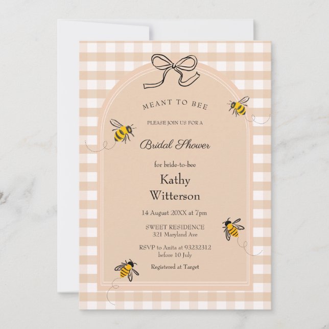 Gingham Meant To Bee Bridal Shower  Invitation (Front)