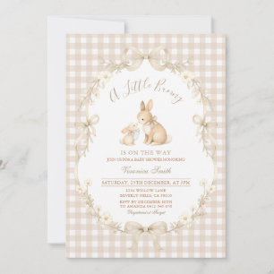 Gingham Neutral Bunny Baby Shower Invitation