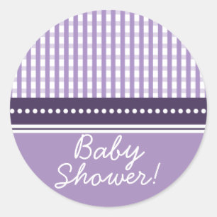 Gingham New Baby   Baby Shower Sticker :: Lilac