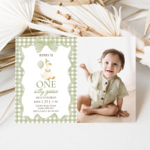 Gingham One Silly Goose 1st Birthday Invitation