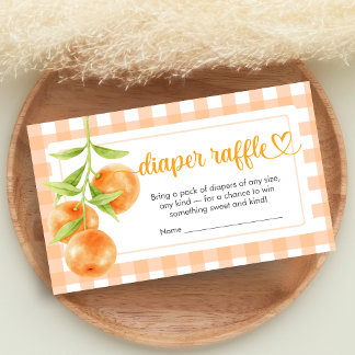Gingham Orange Baby Shower Diaper Raffle Enclosure Card