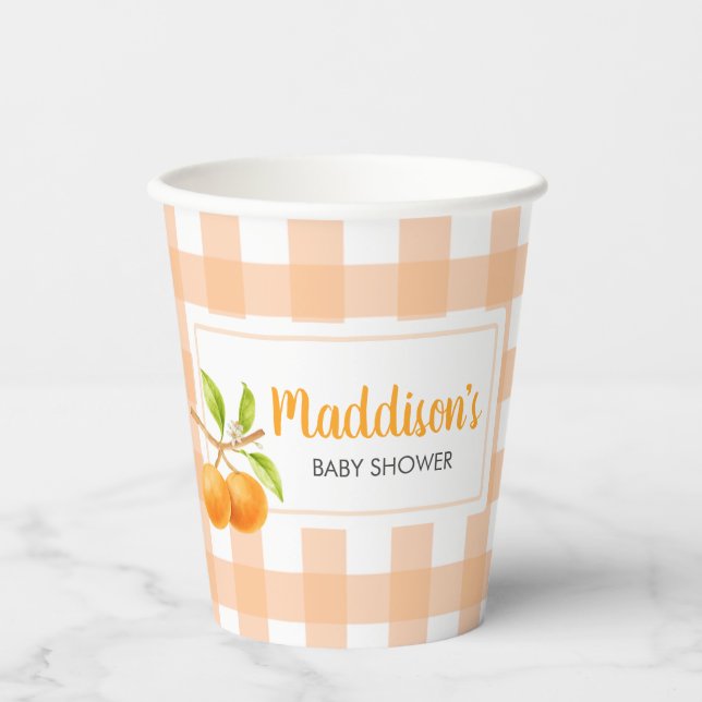 Gingham Orange Baby Shower Paper Cups (Front)