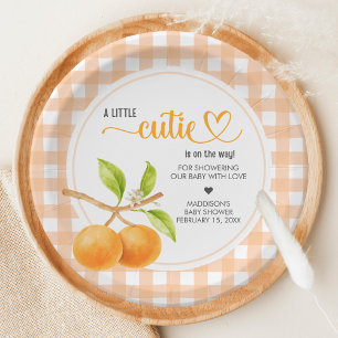 Gingham Orange Baby Shower Paper Plate