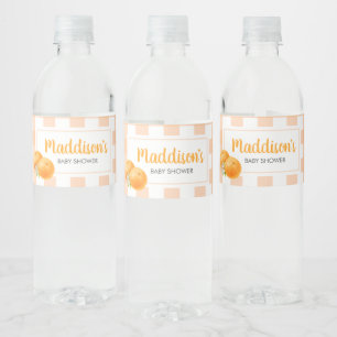 Gingham Orange Baby Shower Water Bottle Label