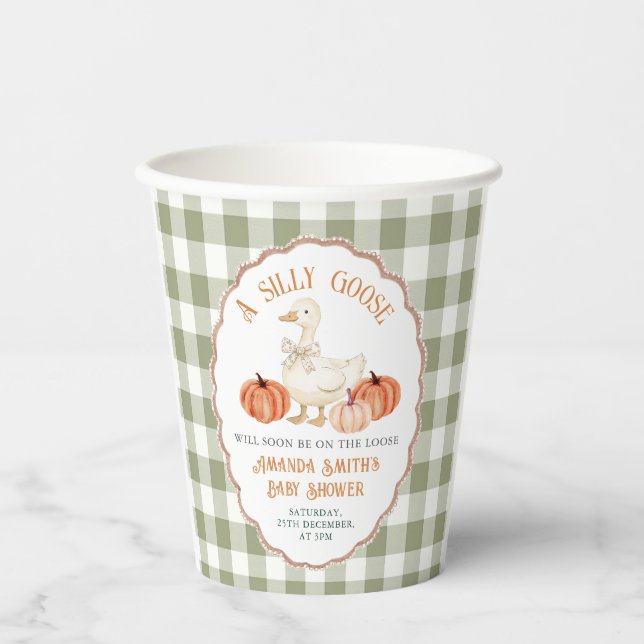 Gingham Orange Silly Goose Baby Shower Paper Cup (Front)