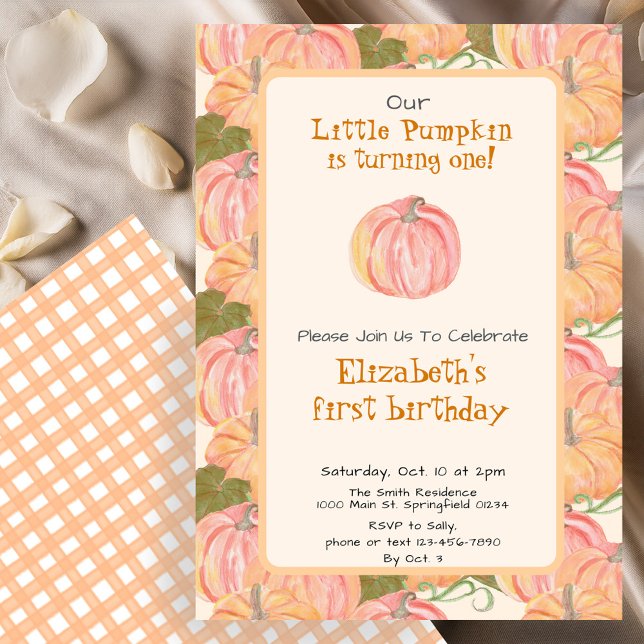 Gingham Our Little Pumpkin First Birthday Invitation (Creator Uploaded)