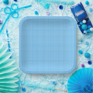 Gingham Pastel Blue-White-PAPER PARTY PLATES