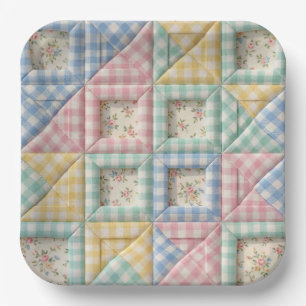Gingham Patchwork Quilt Pattern Paper Plate