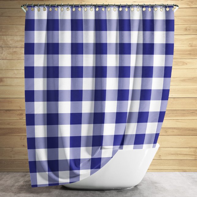 Gingham Pattern Blue And White Checked (Classic Blue Plaid Gingham Checks Shower Curtain)