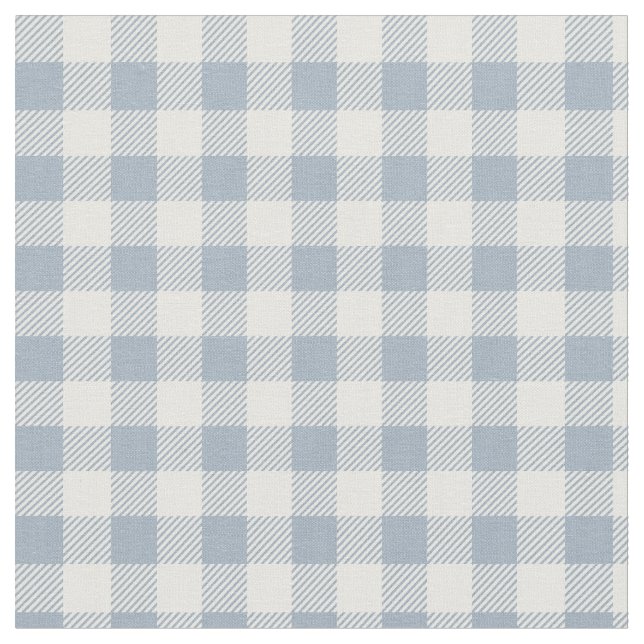 Gingham Pattern Coastal Checkered White Muted Blue Fabric (Close Up)