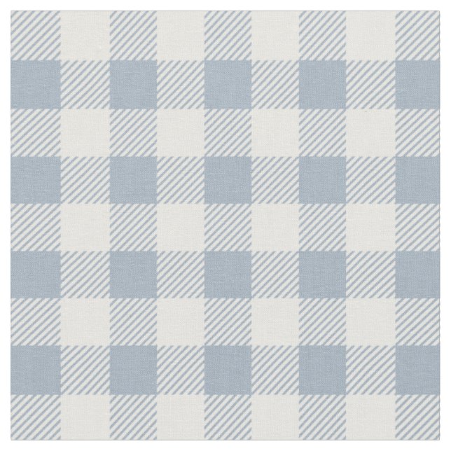 Gingham Pattern Coastal Chequered White Muted Blue Fabric (Close Up)