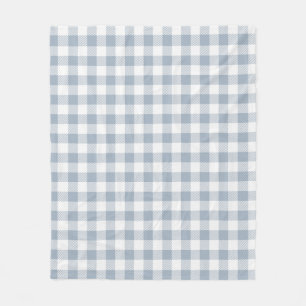 Gingham Pattern Coastal Chequered White Muted Blue Fleece Blanket