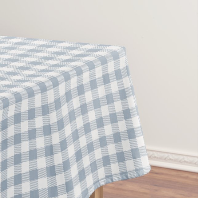 Gingham Pattern Coastal Chequered White Muted Blue Tablecloth (In Situ)