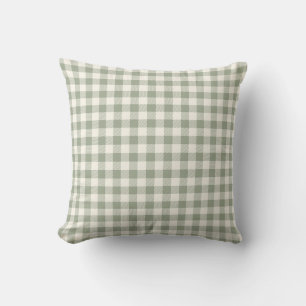 Gingham Pattern Cottagecore Chequered Beige Sage Throw Pillow