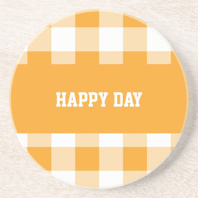 Gingham Pattern Happy Day  Coaster (Front)