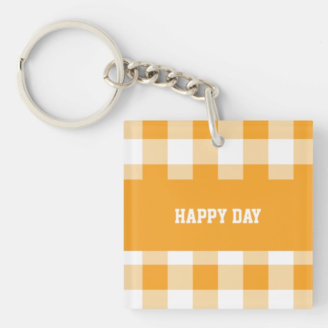 Gingham Pattern Happy Day  Keychain (Front)