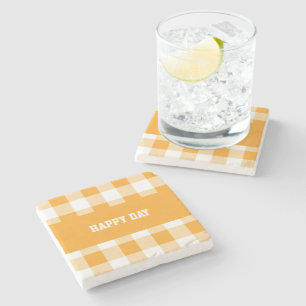 Gingham Pattern Happy Day Stone Coaster