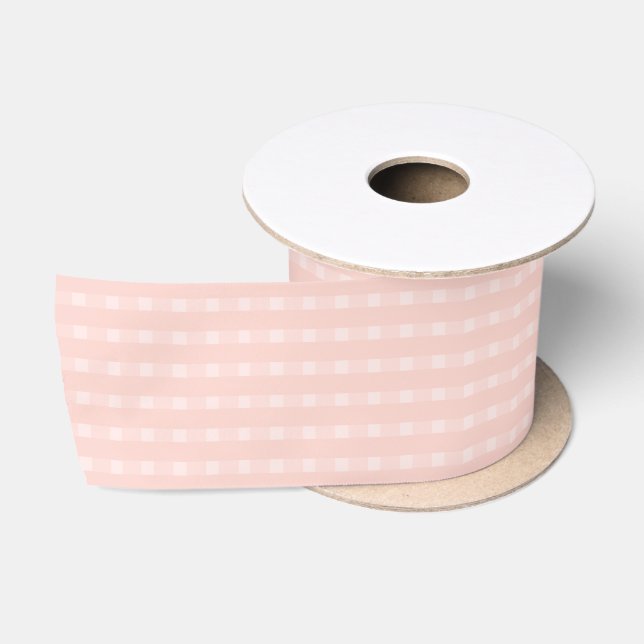 Gingham Pattern In Blush Pink And Pastel Peach Satin Ribbon (Spool)