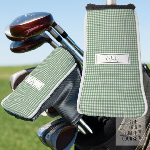 Gingham Pattern in Green with Name Golf Head Cover