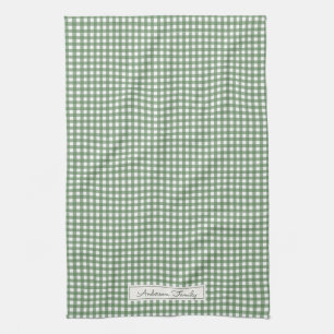 Gingham Pattern in Green with Name Kitchen Towel
