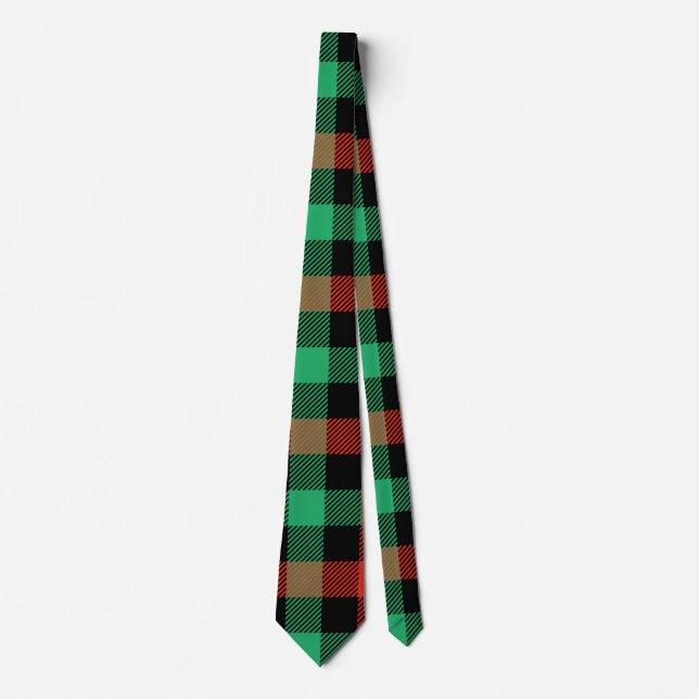 Gingham Pattern in Red, Green, and Black Tie (Front)