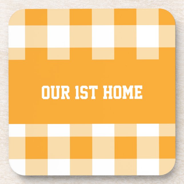 Gingham Pattern Our 1st Home Coaster (Front)