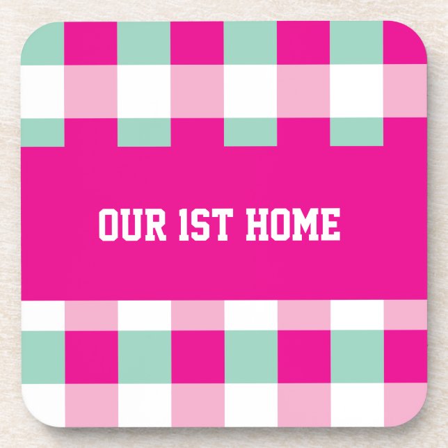 Gingham Pattern Our 1st Home Coaster (Front)
