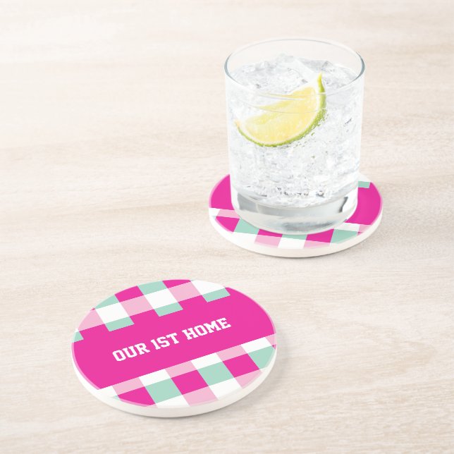 Gingham Pattern Our 1st Home Coaster (Side)