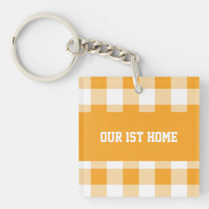 Gingham Pattern Our 1st Home Keychain