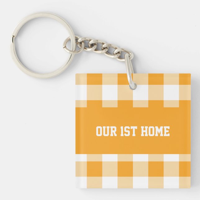 Gingham Pattern Our 1st Home Keychain (Front)