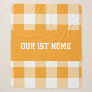 Gingham Pattern Our 1st Home Sherpa Blanket