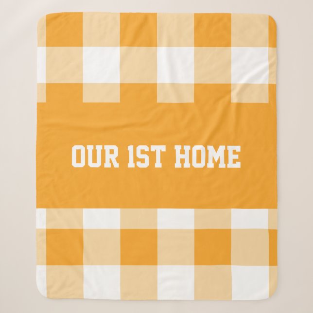 Gingham Pattern Our 1st Home Sherpa Blanket (Front)
