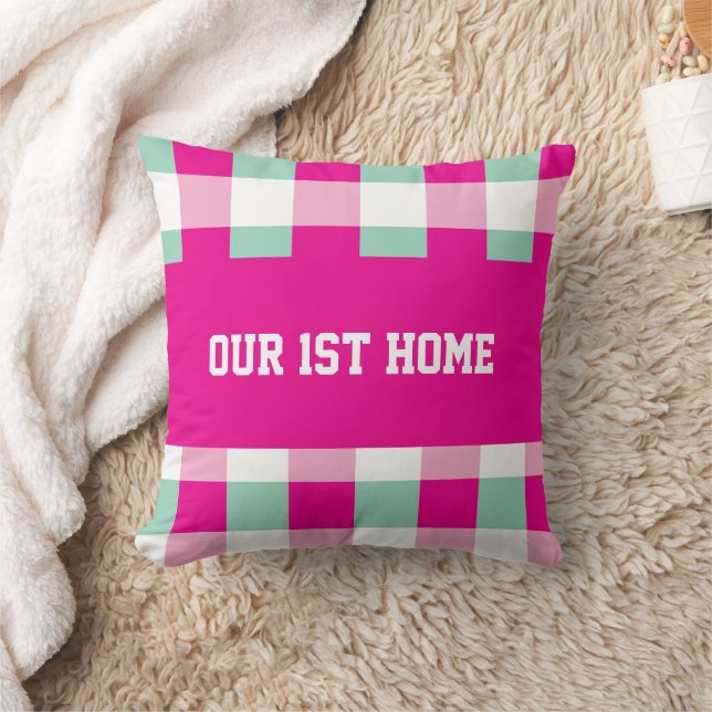 Gingham Pattern Our 1st Home Throw Pillow (Blanket)